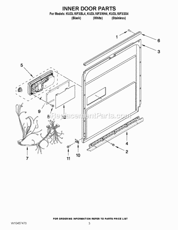 KitchenAid KUDL15FXSS4 Dishwasher Inner Door Parts Diagram