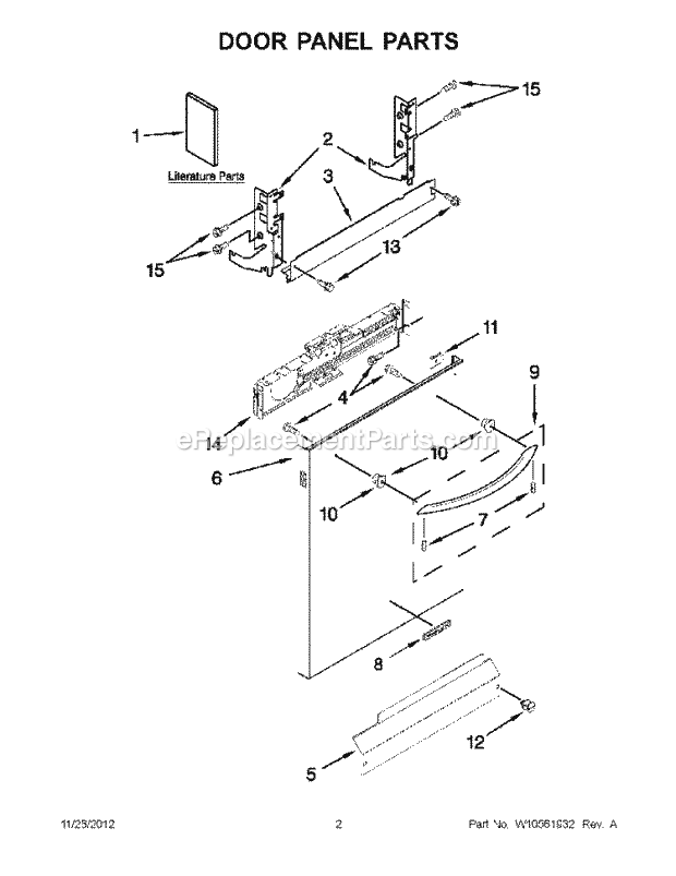 KitchenAid KUDL15FXWH6 Dishwasher Door Panel Parts Diagram