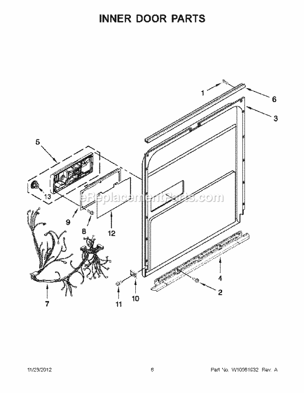 KitchenAid KUDL15FXWH6 Dishwasher Inner Door Parts Diagram