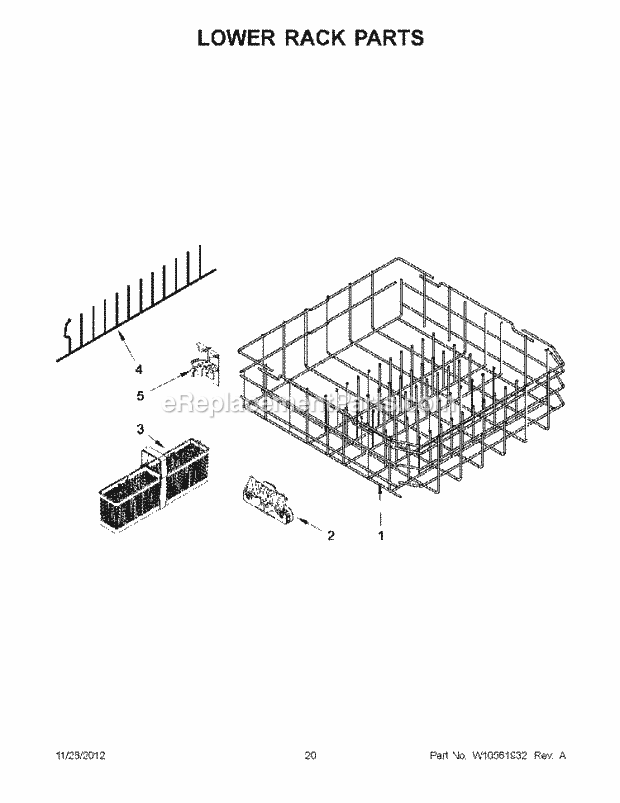 KitchenAid KUDL15FXWH6 Dishwasher Lower Rack Parts Diagram