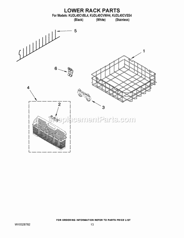 KitchenAid KUDL40CVSS4 Dishwasher Lower Rack Parts Diagram