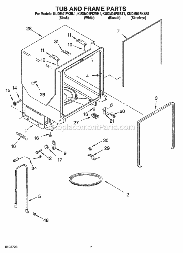 KitchenAid KUDM01FKBL1 Dishwasher Tub and Frame Parts Diagram