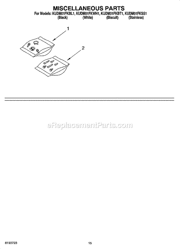 KitchenAid KUDM01FKBL1 Dishwasher Miscellaneous Parts, Optional Parts (Not Included) Diagram