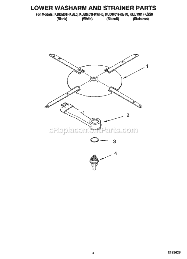 KitchenAid KUDM01FKBT0 Dishwasher Lower Washarm and Strainer Parts Diagram