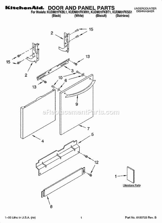 KitchenAid KUDM01FKWH1 Dishwasher Door and Panel Parts Diagram