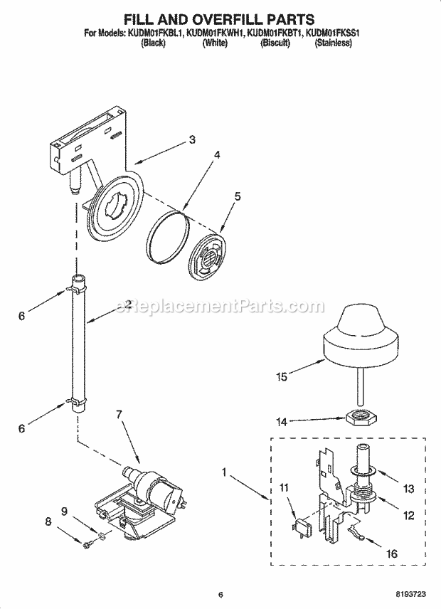 KitchenAid KUDM01FKWH1 Dishwasher Fill and Overfill Parts Diagram