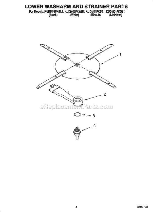 KitchenAid KUDM01FKWH1 Dishwasher Lower Washarm and Strainer Parts Diagram