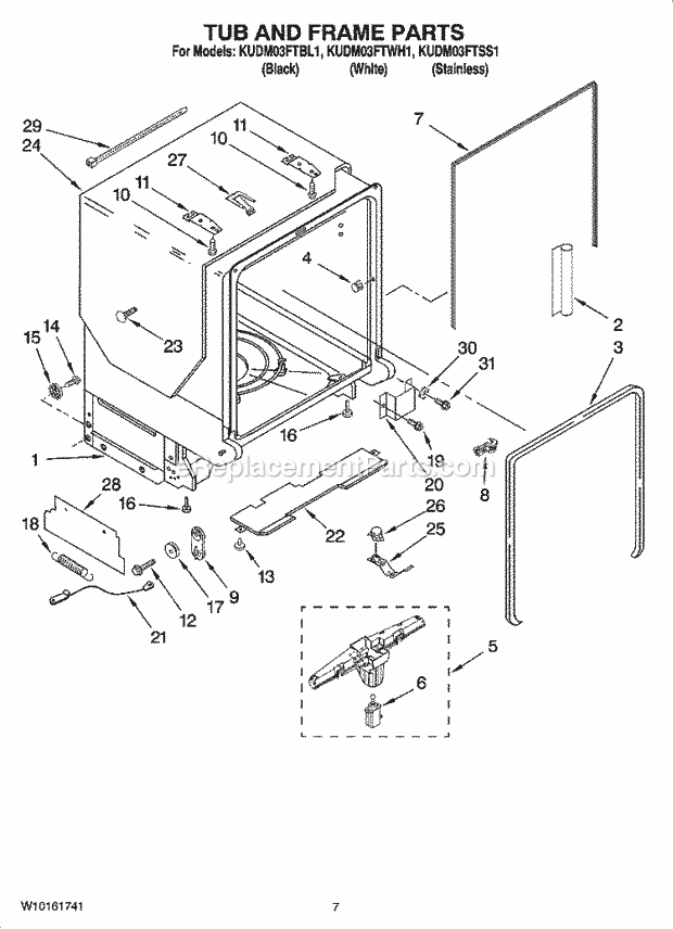 KitchenAid KUDM03FTBL1 Dishwasher Tub and Frame Parts Diagram