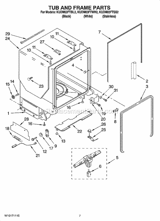 KitchenAid KUDM03FTBL2 Dishwasher Tub and Frame Parts Diagram