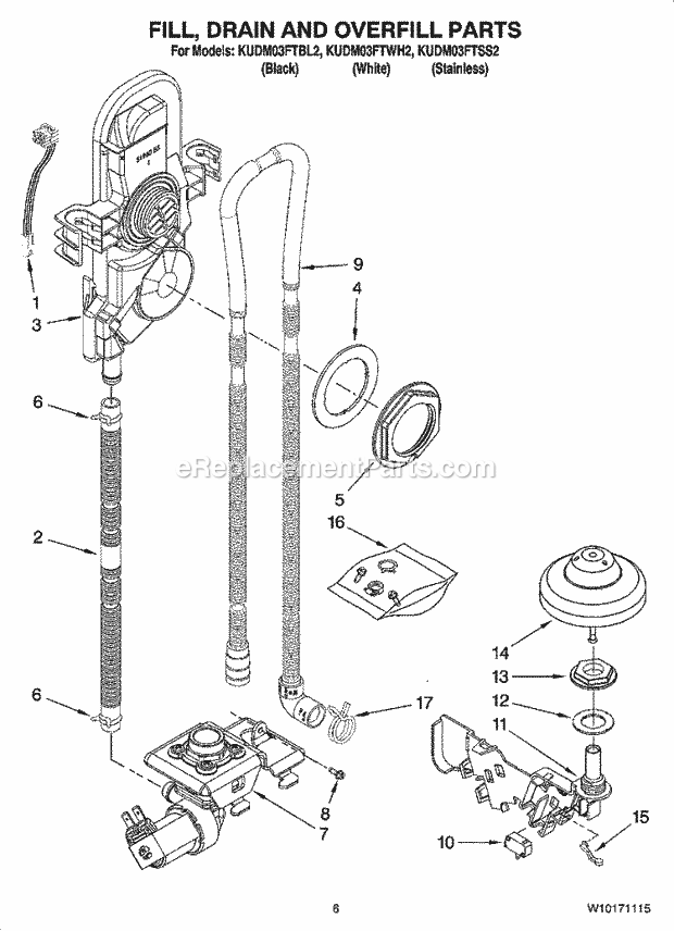 KitchenAid KUDM03FTBL2 Dishwasher Fill, Drain and Overfill Parts Diagram