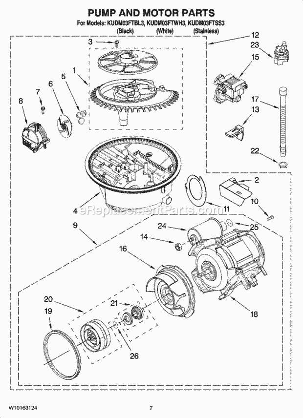 KitchenAid KUDM03FTBL3 Dishwasher Pump and Motor Parts Diagram