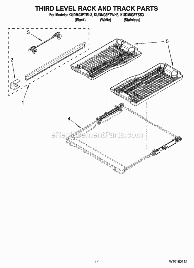 KitchenAid KUDM03FTBL3 Dishwasher Third Level Rack and Track Parts Diagram