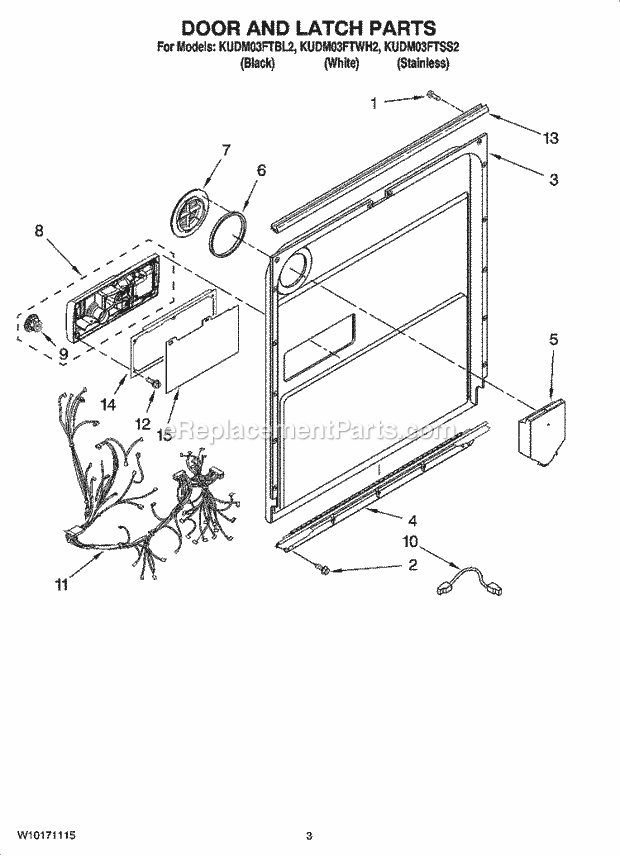 KitchenAid KUDM03FTSS2 Dishwasher Door and Latch Parts Diagram