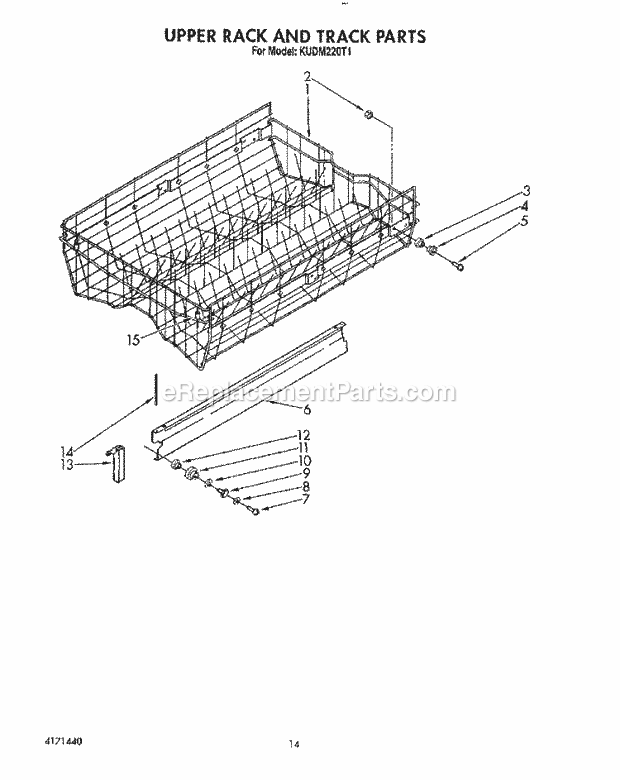 KitchenAid KUDM220T1 Dishwasher Upper Rack and Track Diagram