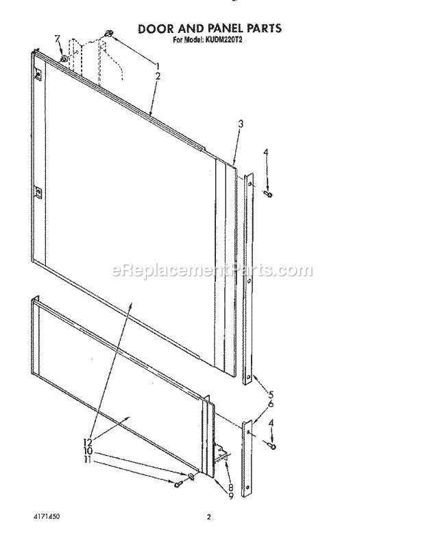 KitchenAid KUDM220T2 Dishwasher Door and Panel Diagram