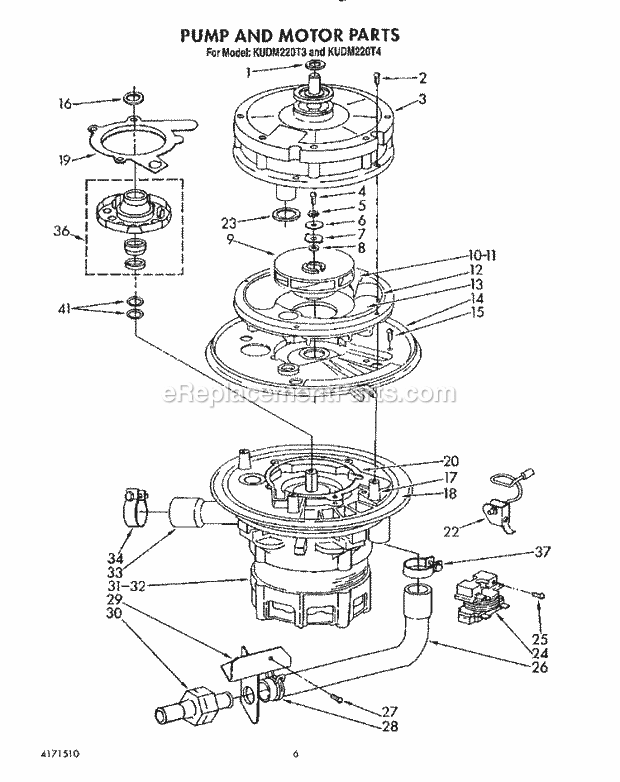 KitchenAid KUDM220T3 Dishwasher Pump and Motor Diagram