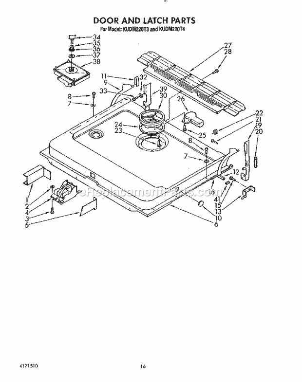 KitchenAid KUDM220T3 Dishwasher Door and Latch Diagram