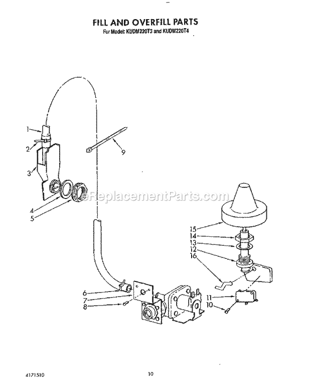 KitchenAid KUDM220T3 Dishwasher Fill and Overfill Diagram