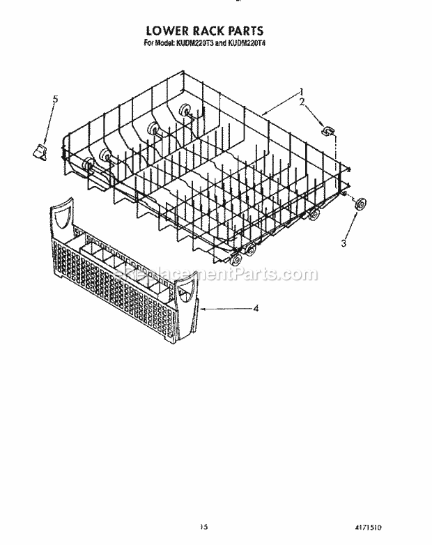 KitchenAid KUDM220T3 Dishwasher Lower Rack Diagram