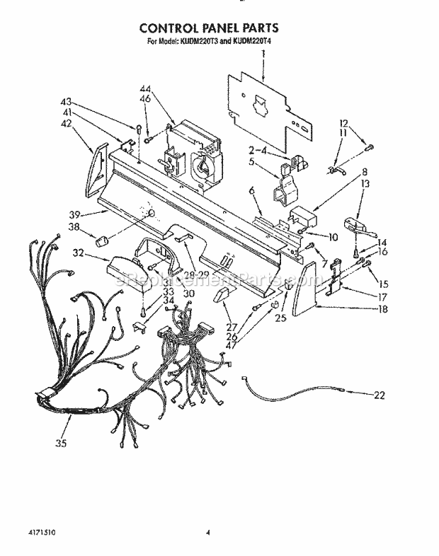 KitchenAid KUDM220T4 Dishwasher Control Panel, Lit/Optional Diagram