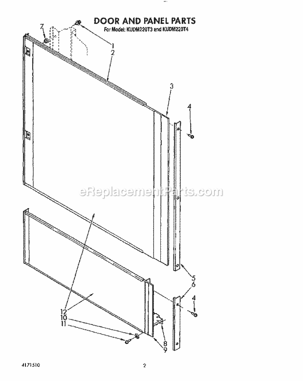 KitchenAid KUDM220T4 Dishwasher Door and Panel Diagram