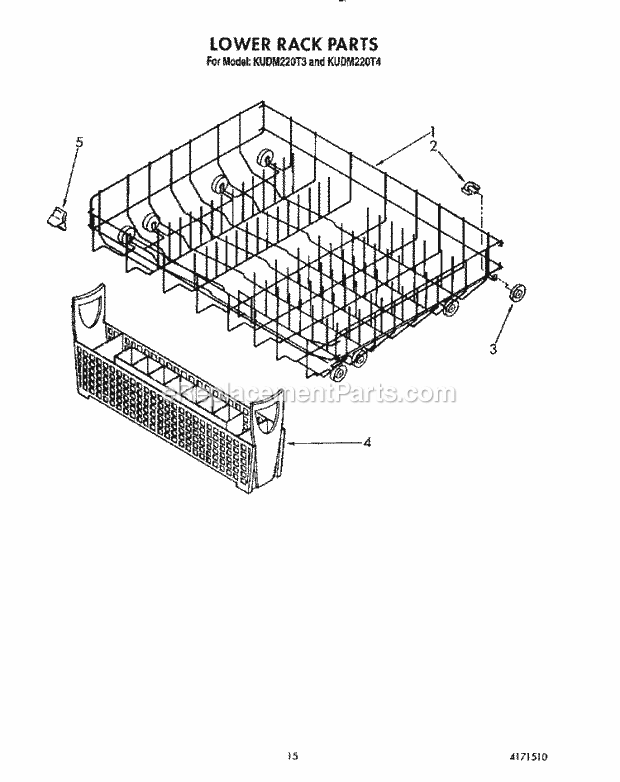 KitchenAid KUDM220T4 Dishwasher Lower Rack Diagram