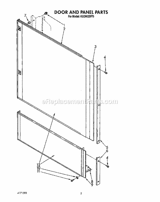 KitchenAid KUDM220T5 Dishwasher Door and Panel Diagram