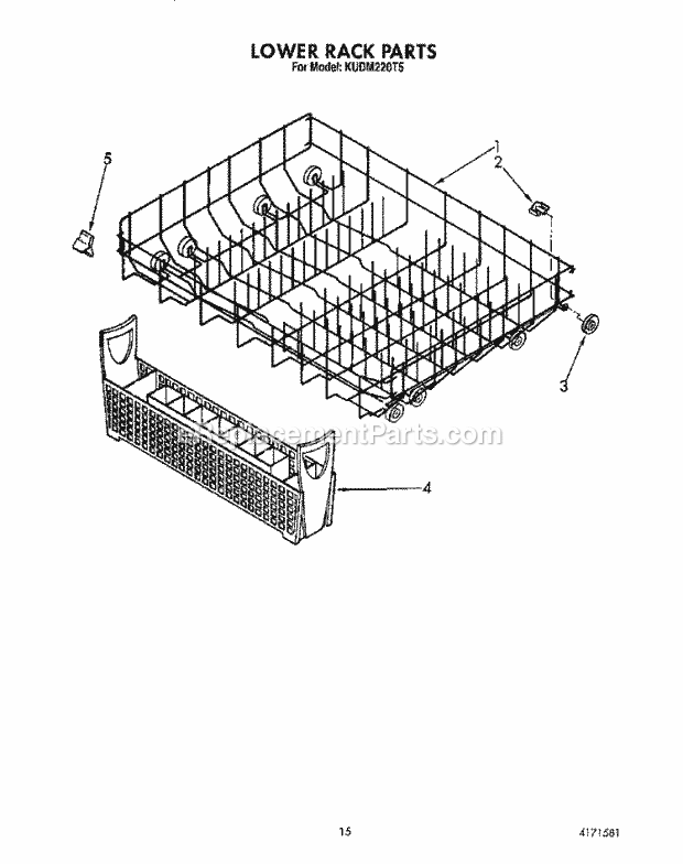 KitchenAid KUDM220T5 Dishwasher Lower Rack Diagram