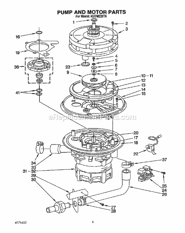 KitchenAid KUDM220T6 Dishwasher Pump and Motor Diagram