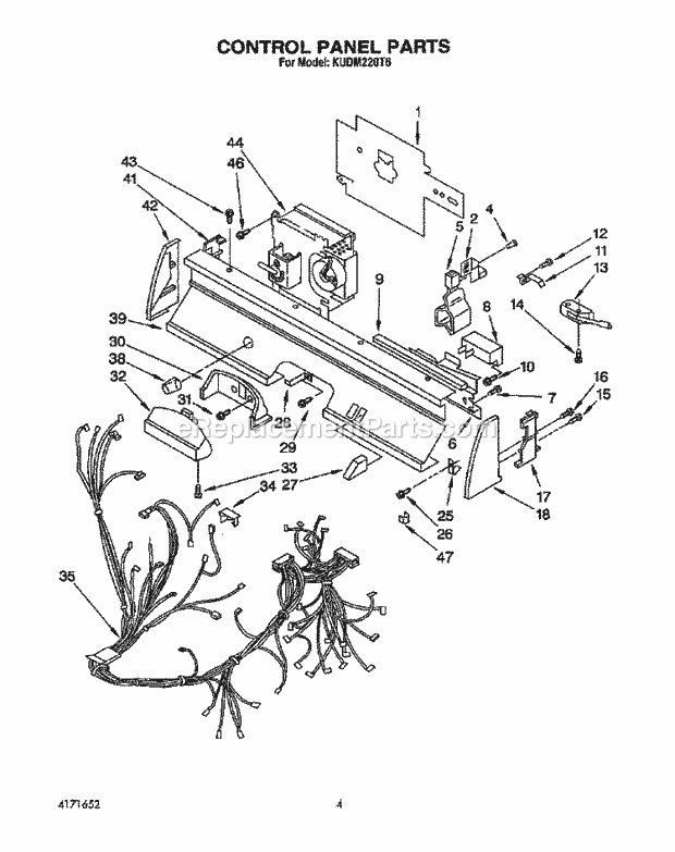 KitchenAid KUDM220T6 Dishwasher Control Panel, Lit/Optional Diagram