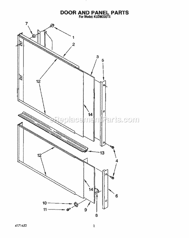 KitchenAid KUDM220T6 Dishwasher Door and Panel Diagram