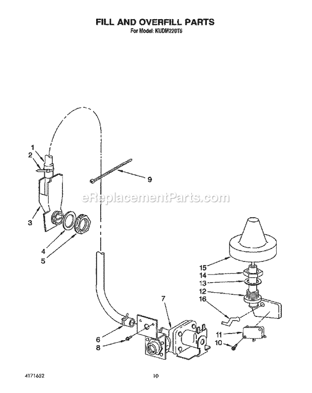 KitchenAid KUDM220T6 Dishwasher Fill and Overfill Diagram