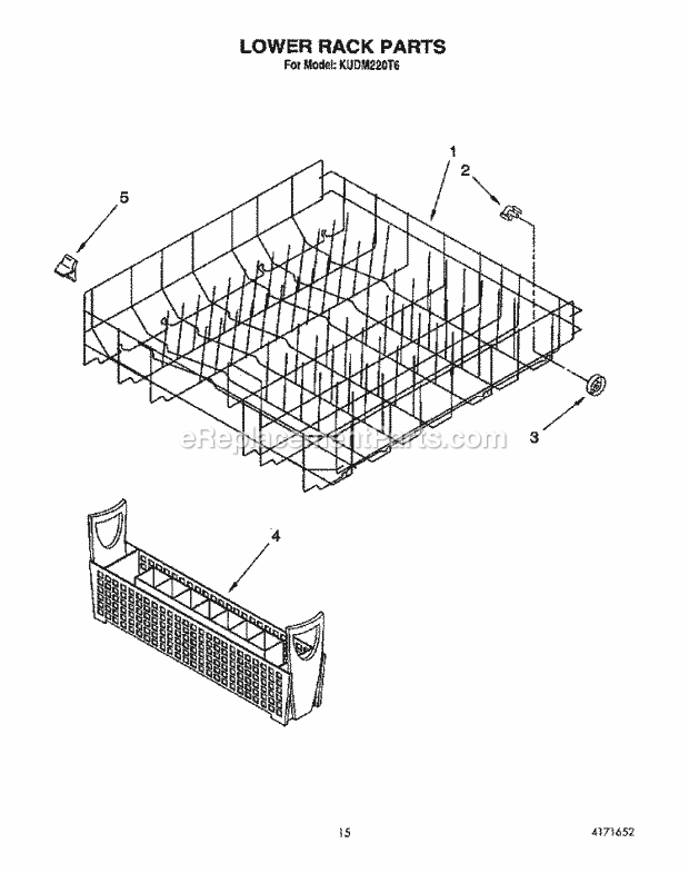 KitchenAid KUDM220T6 Dishwasher Lower Rack Diagram