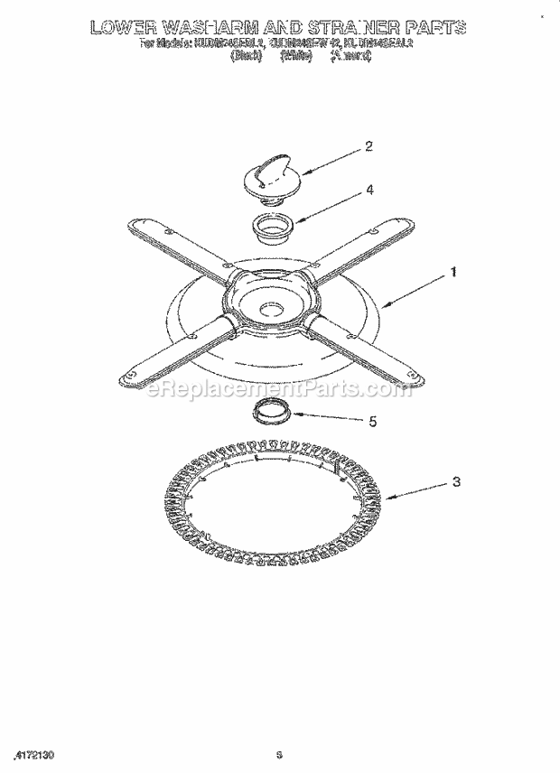 KitchenAid KUDM24SEAL2 Dishwasher Lower Washarm and Strainer Diagram