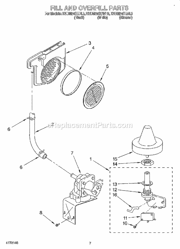 KitchenAid KUDM24SEBL3 Dishwasher Fill and Overfill Diagram