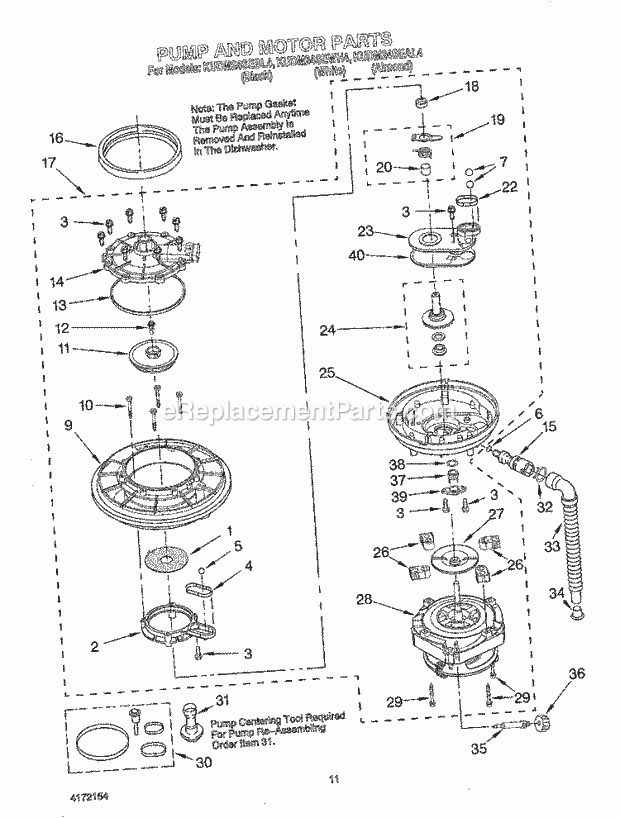 KitchenAid KUDM24SEWH4 Dishwasher Pump and Motor Diagram