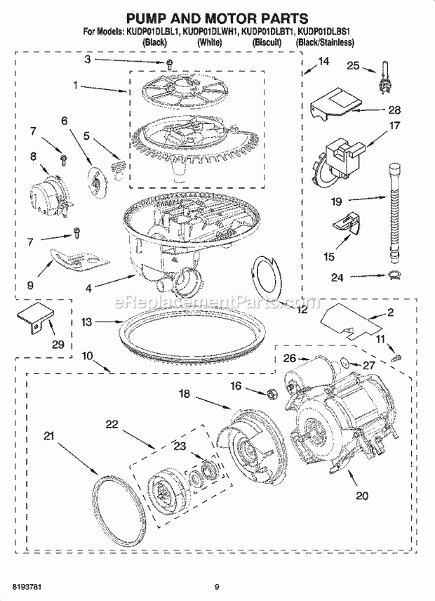 KitchenAid KUDP01DLBL1 Dishwasher Pump and Motor Parts Diagram