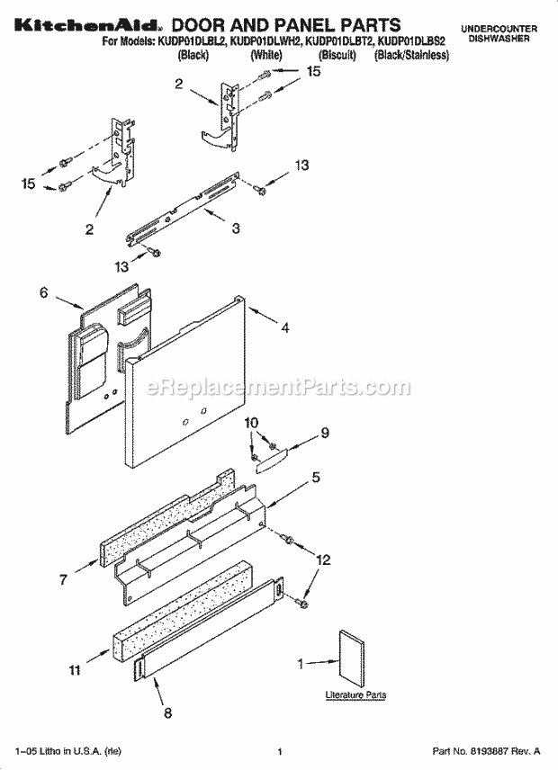 KitchenAid KUDP01DLBL2 Dishwasher Door and Panel Parts Diagram