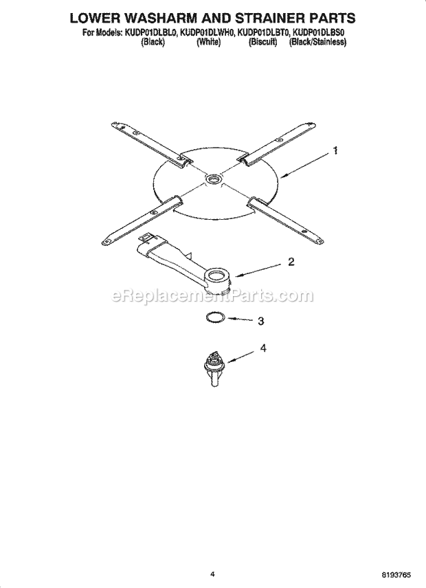 KitchenAid KUDP01DLBS0 Dishwasher Lower Washarm and Strainer Parts Diagram