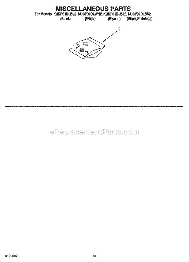 KitchenAid KUDP01DLBT2 Dishwasher Miscellaneous Parts Optional Parts (Not Included) Diagram