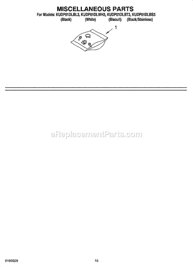 KitchenAid KUDP01DLWH3 Dishwasher Miscellaneous Parts Optional Parts (Not Included) Diagram