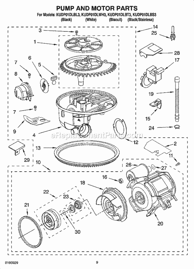 KitchenAid KUDP01DLWH3 Dishwasher Pump and Motor Parts Diagram