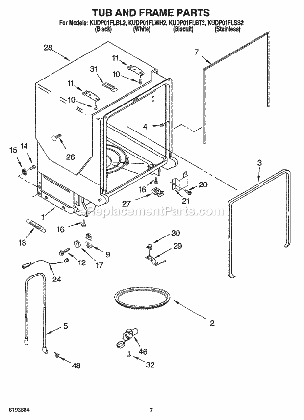 KitchenAid KUDP01FLBL2 Dishwasher Tub and Frame Parts Diagram