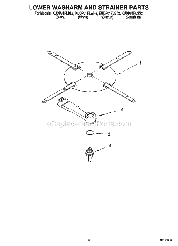 KitchenAid KUDP01FLBL2 Dishwasher Lower Washarm and Strainer Parts Diagram