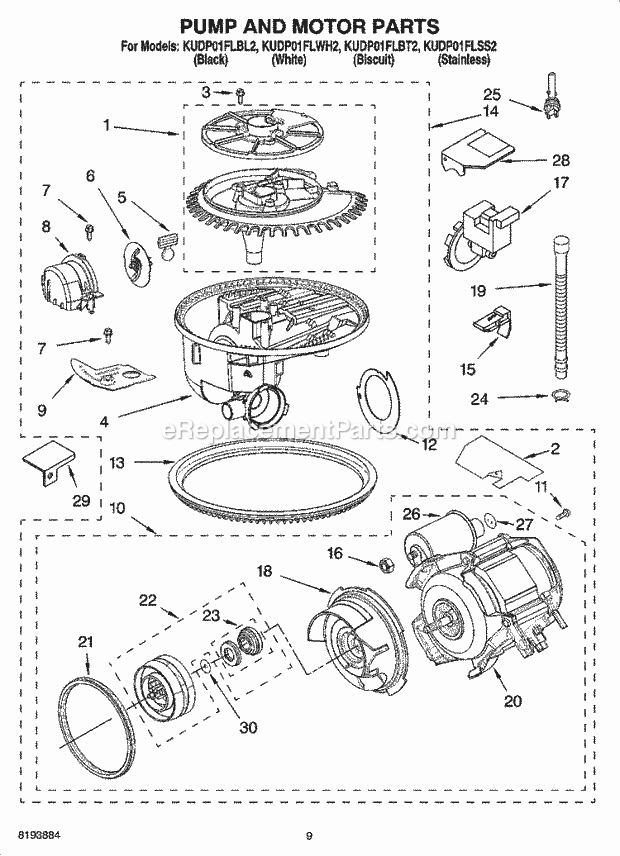 KitchenAid KUDP01FLBL2 Dishwasher Pump and Motor Parts Diagram