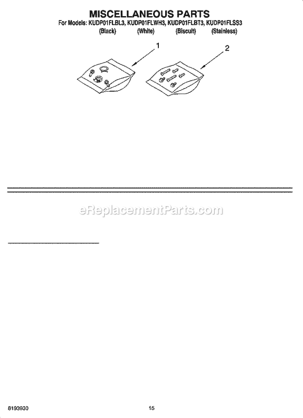 KitchenAid KUDP01FLBL3 Dishwasher Miscellaneous Parts Optional Parts (Not Included) Diagram