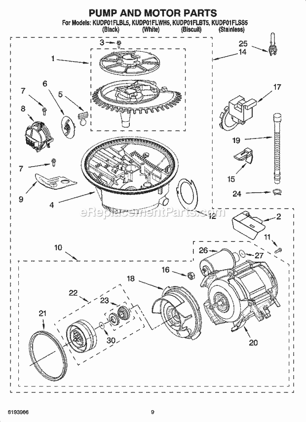 KitchenAid KUDP01FLBT5 Dishwasher Pump and Motor Parts Diagram