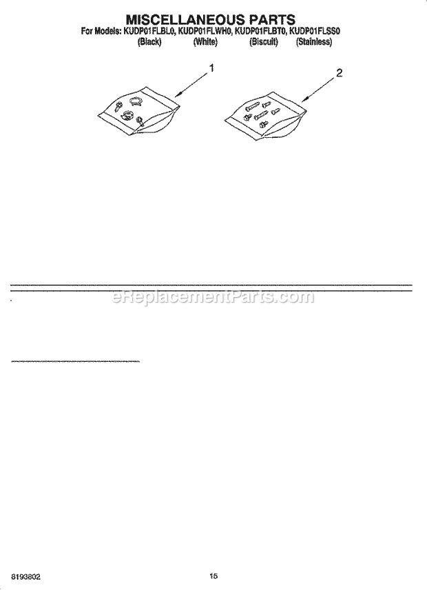 KitchenAid KUDP01FLWH0 Dishwasher Miscellaneous Parts Optional Parts (Not Included) Diagram