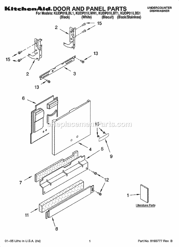 KitchenAid KUDP01ILBL1 Dishwasher Door and Panel Parts Diagram