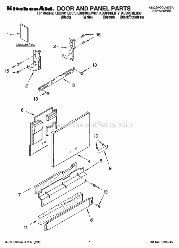 KitchenAid KUDP01ILBL7 Dishwasher Door and Panel Parts Diagram